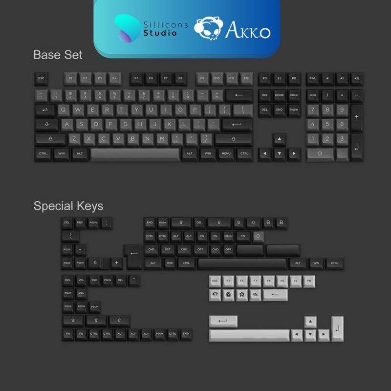 ปุ่มคีย์แคป Akko PBT - Black&Silver 197 ปุ่ม ASA profile คีย์แคป สำหรับ Mechanical Keyboard Keycap