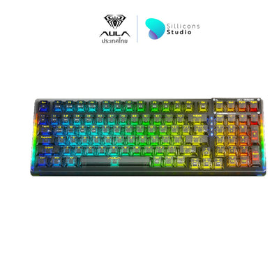 คีย์บอร์ดไร้สาย - AULA F98 - 3in1 WIRELESS & BLUETOOTH & TYPE-C HOTSWAP คีย์ไทย ขนาด 90%