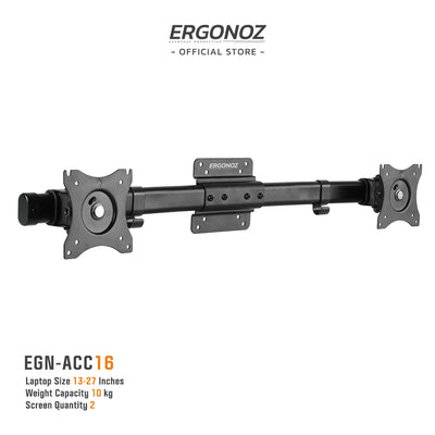 ERGONOZ ACC16 Dual Screen Adapter ตัวแปรงแขนจับจอ สำหรับหนึ่งจอเป็นสองจอ ดีไซน์สีดำ ทันสมัย รับน้ำหนักได้สูงสุด 10 กิโล/