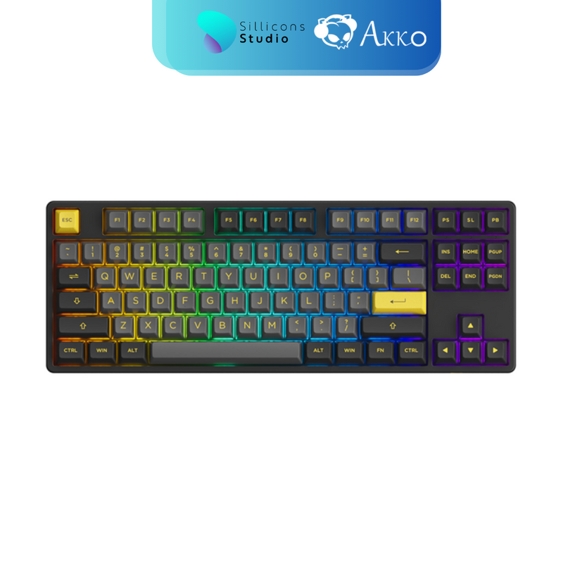คีย์บอร์ด AKKO 5087B Plus Black & Gold RGB Hotswap 2.4GHz Bluetooth Wireless 87% TKL Mechanical Keyboard