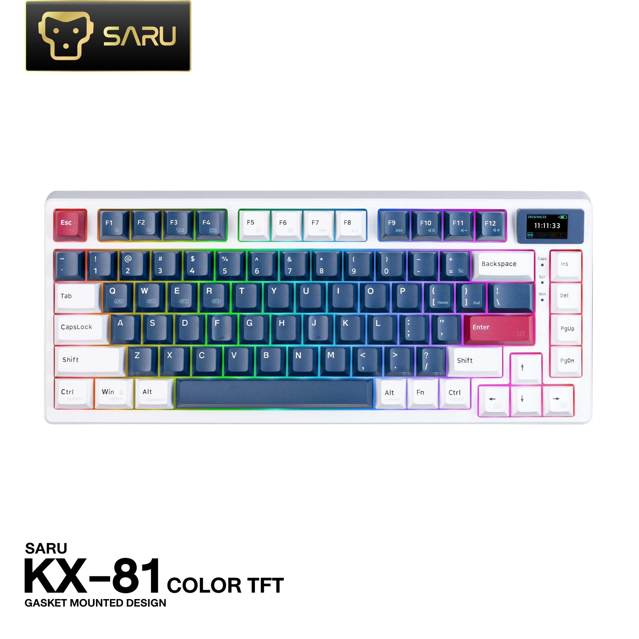 KEYBOARD  SARU KX-81 GASKET MOUNTED CUSTOM KEYBOARD COLOR TFT (EN)