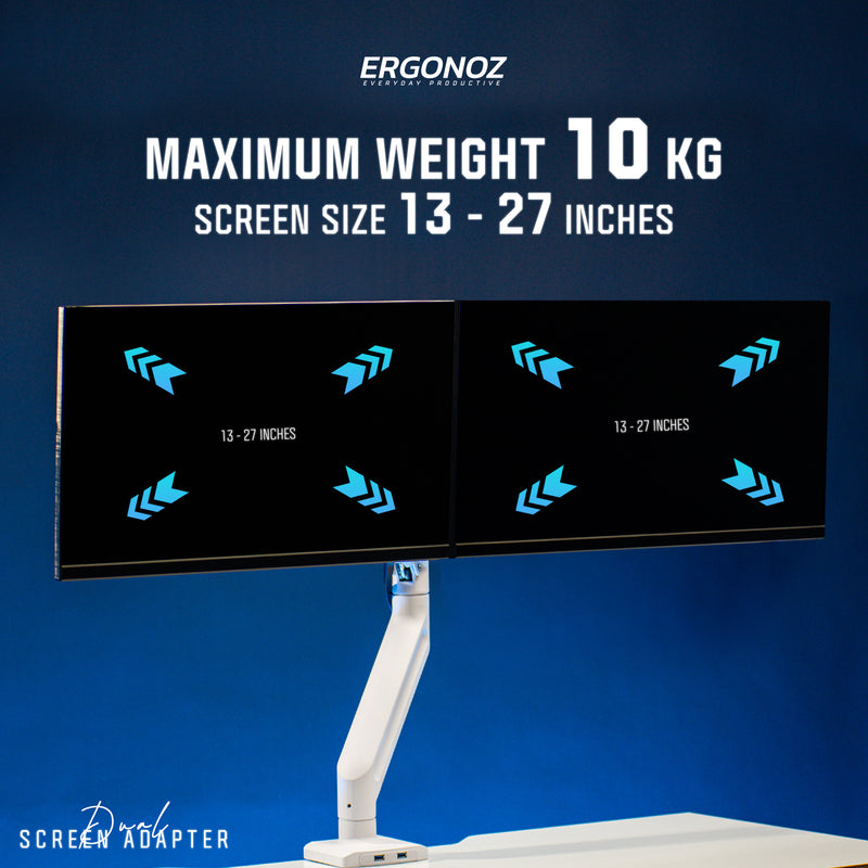 ERGONOZ ACC16 Dual Screen Adapter ตัวแปรงแขนจับจอ สำหรับหนึ่งจอเป็นสองจอ ดีไซน์สีดำ ทันสมัย รับน้ำหนักได้สูงสุด 10 กิโล/