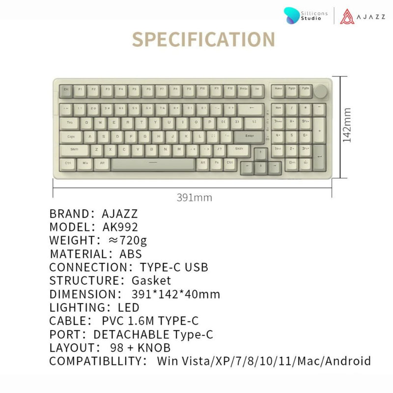 (คีย์ไทย) Ajazz AK992 Retro 100% LED Light Gasket Wired Mechanical Keyboard