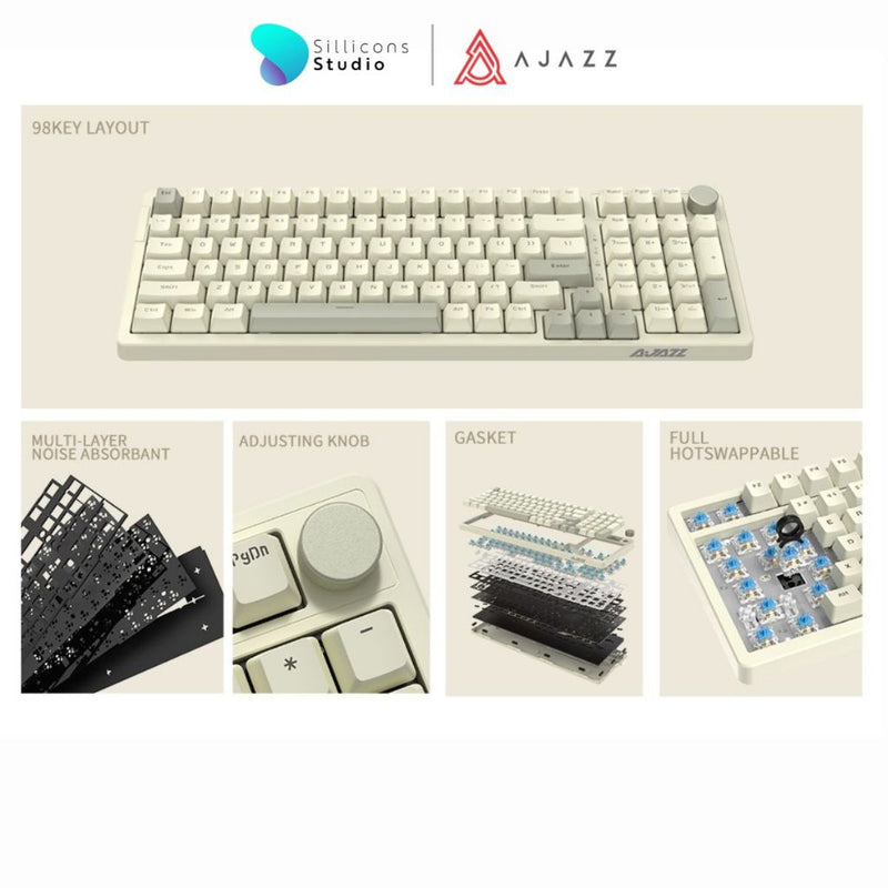(คีย์ไทย) Ajazz AK992 Retro 100% LED Light Gasket Wired Mechanical Keyboard