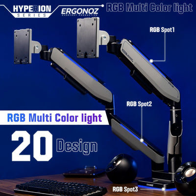 ERGONOZ Hyperion Heavy Duty RGB Monitor Arm แขนจับจอ ขาตั้งจอคอม ขาตั้งจอ ขาตั้งจอคอมพิวเตอร์ รุ่น HํYPERION จอ49นิ้วได้