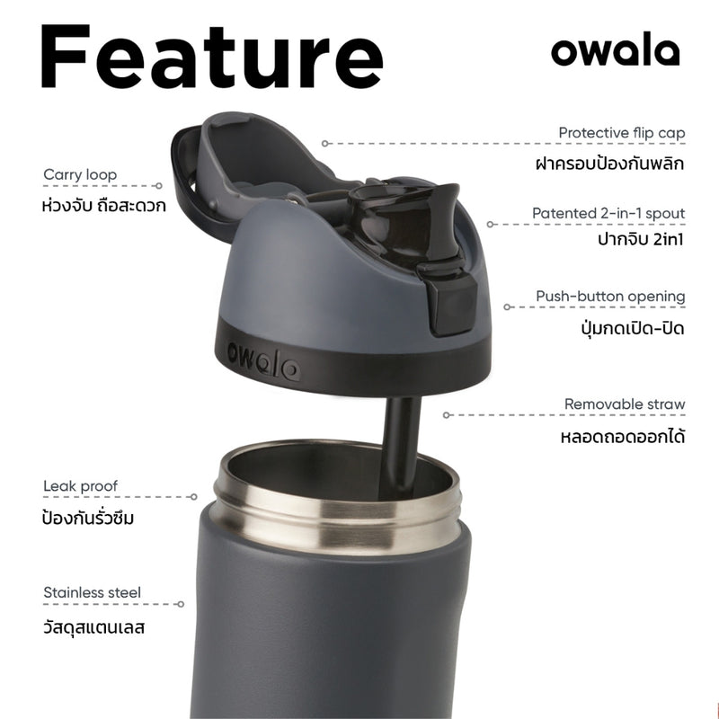 ขวดน้ำเก็บความเย็น Owala - FreeSip รุ่น Stainless Steel 24oz.