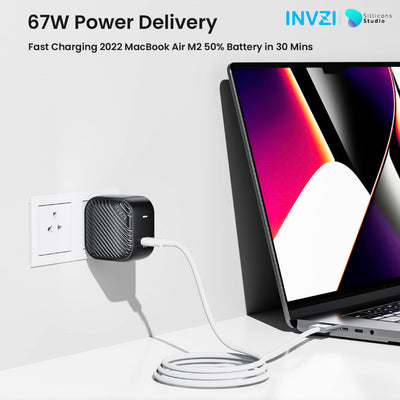 [ของแท้ถูกลิขสิทธิ์] INVZI หัวชาร์จเร็ว USB-C 67W GaN Tech II (PD) ชาร์จไว ขนาดเล็ก รองรับอุปกรณ์ USB-C รับประกัน 1 ปี