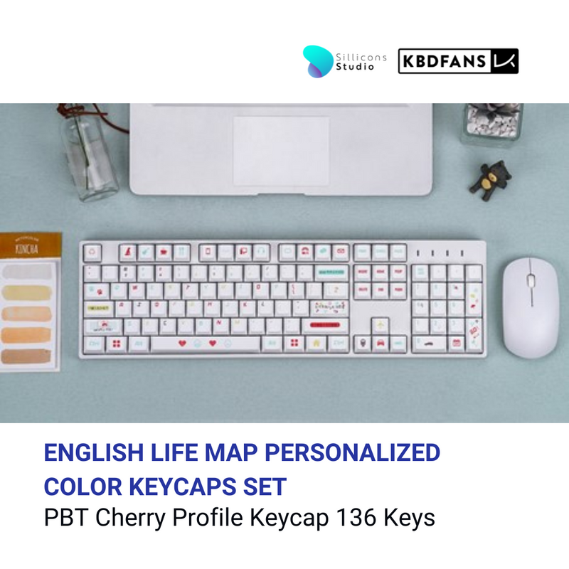 คีย์แคป CHERRY PROFILE PBT ENGLISH LIFE MAP PERSONALIZED COLOR KEYCAPS SET