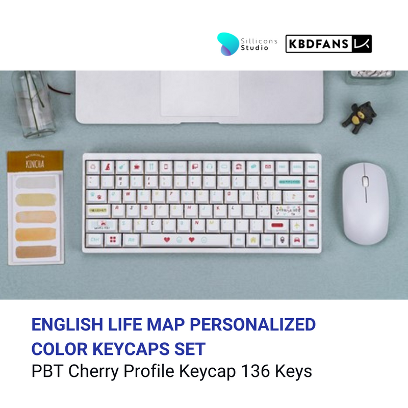 คีย์แคป CHERRY PROFILE PBT ENGLISH LIFE MAP PERSONALIZED COLOR KEYCAPS SET