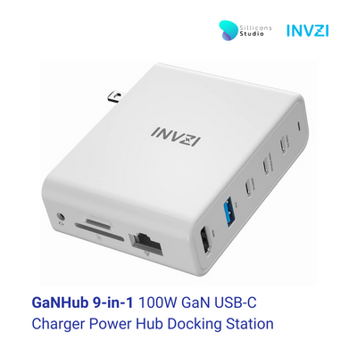 (รับประกัน 1 ปี) INVZI GaNHub 9-in-1 100W GaN USB-C Charger Power Hub Docking Station