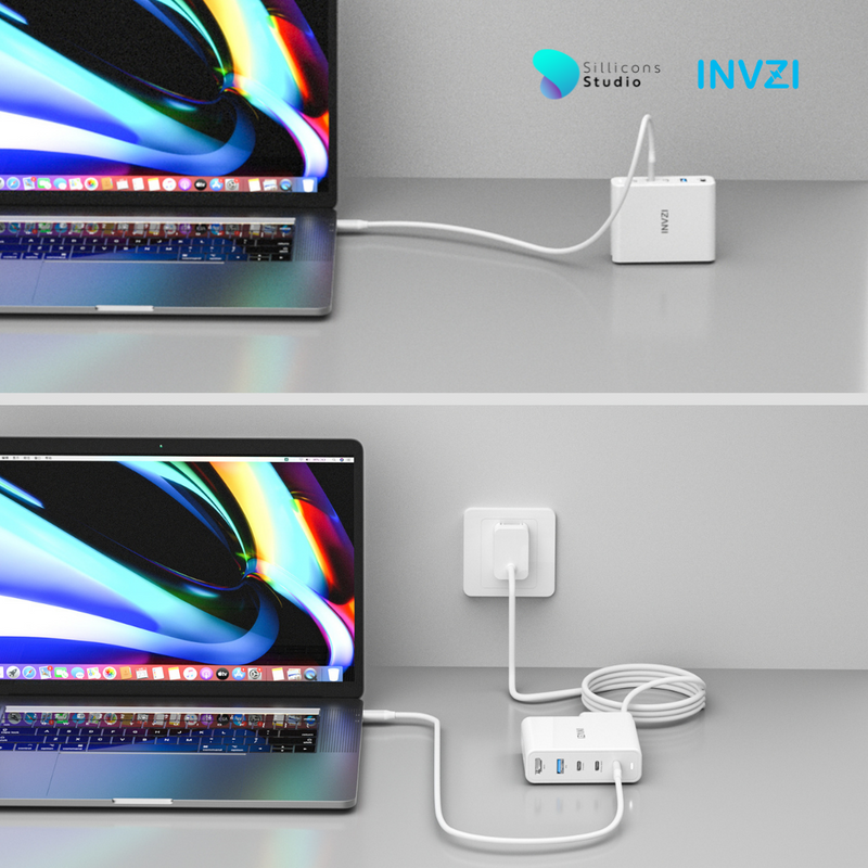 (รับประกัน 1 ปี) INVZI GaNHub 9-in-1 100W GaN USB-C Charger Power Hub Docking Station