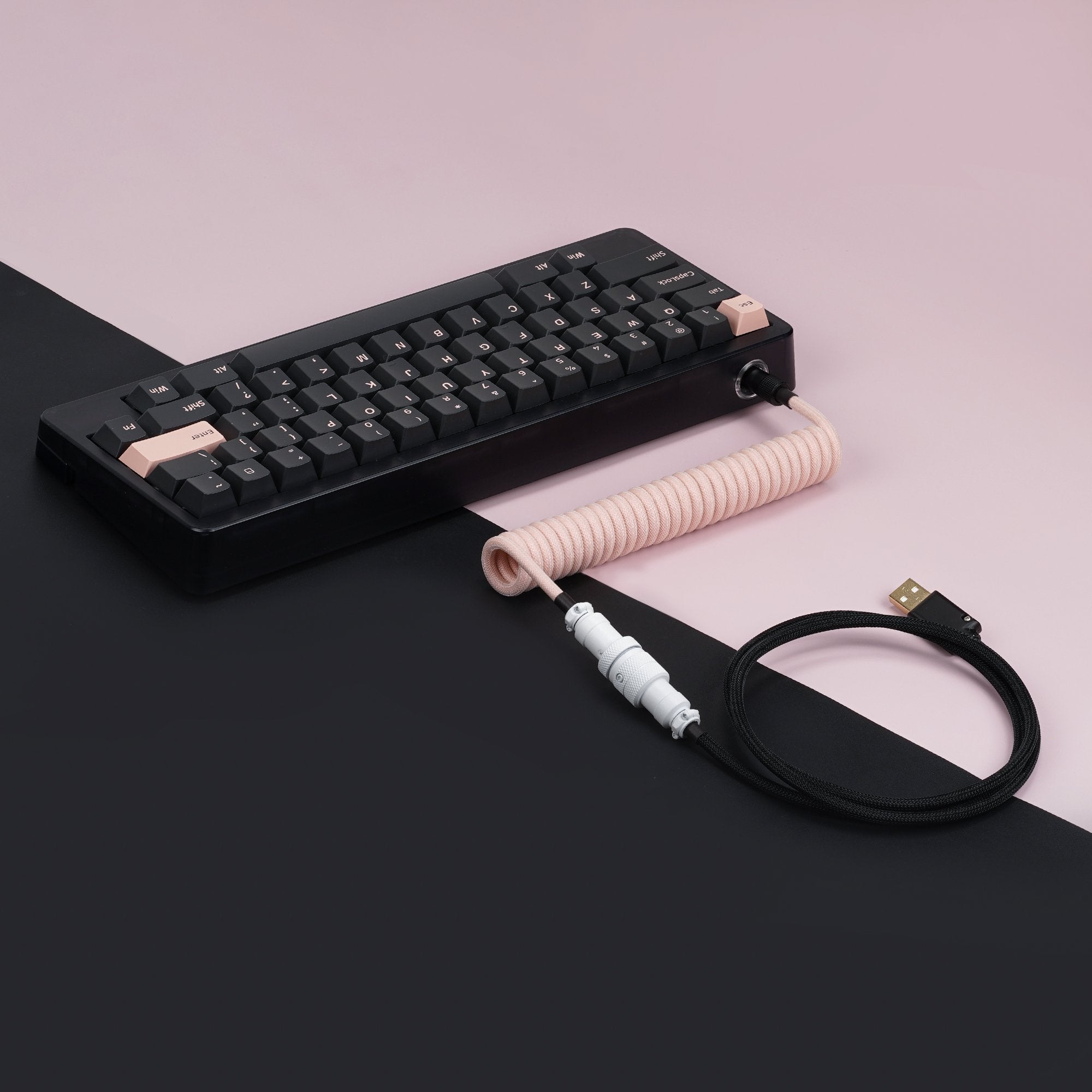 (KBDFANS) COIL CABLE PINK&BLACK HANDMADE CUSTOM MECHANICAL KEYBOARD USB-C