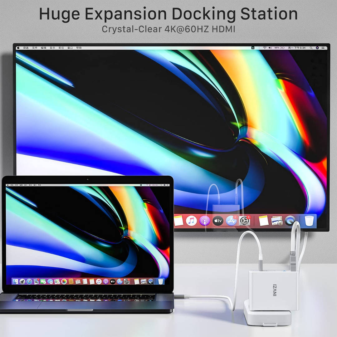 (รับประกัน 1 ปี) INVZI GaNHub 9-in-1 100W GaN USB-C Charger Power Hub Docking Station